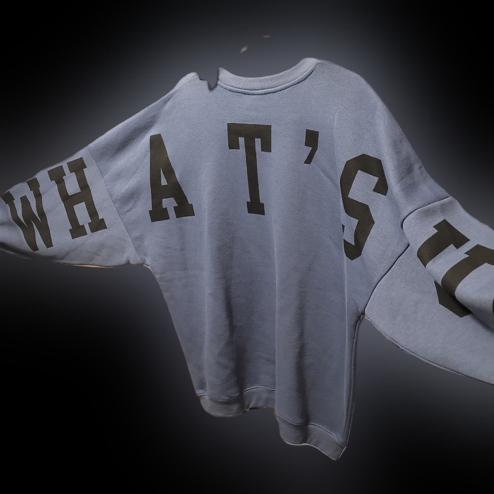 39-relaxx basic is beautiful sweatshirt WHAT'S UP on the back blue